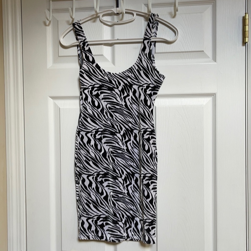 Angel Brinks small valor zebra print black white tank dress NWT